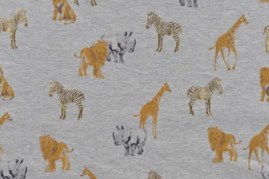 Dierenmotief stoffen - Tricot stof - safari animals foil - grijs - K23051-651