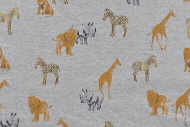Tricot stoffen - Tricot stof - safari animals foil - grijs - K23051-651