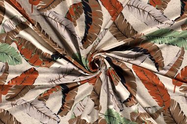 Oranje stoffen - Tricot stof - bladeren - beige terra - 19201-036