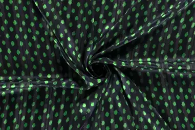 80gr/M² - Polyester stof - chiffon damast lurex stippen - donkerblauw groen - 19130-108