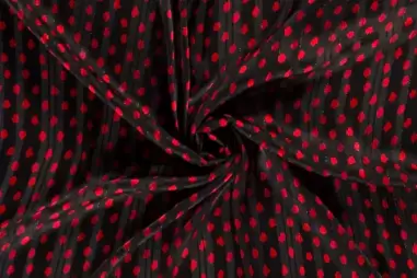 80gr/M² - Polyester stof - chiffon damast lurex stippen - zwart rood - 19130-069