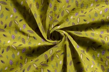 Stoffe - Musselin - bedruckte Blätter - apfelgrün - 19180-023