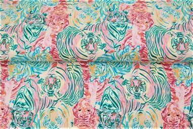 Tijgerprint stoffen - Tricot stof - digitaal fantasie tijgers - roze - 21212-09