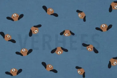 Dierenmotief stoffen - Flanel stof - hondjes - blauw - 6329-002