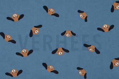 Geweven katoenen stoffen - Flanel stof - hondjes - blauw - 6329-002