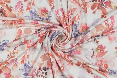 Tricot stoffen - Tricot stof - digitaal rib bladeren - gebroken wit - 5925-001