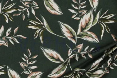 Verhees stoffen - Canvas stof - bladeren - donkergroen - 6349-011