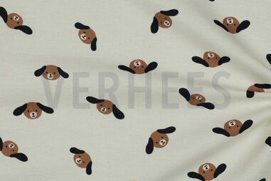 Geweven katoenen stoffen - Flanel stof - hondjes - offwhite - 6329-003
