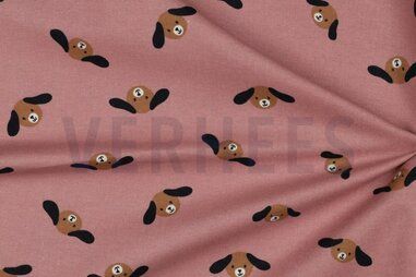 Oudroze stoffen - Flanel stof - hondjes - oudroze - 6329-009