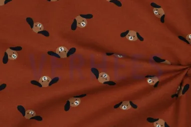 Dierenmotief stoffen - Flanel stof - hondjes - terra - 6329-007