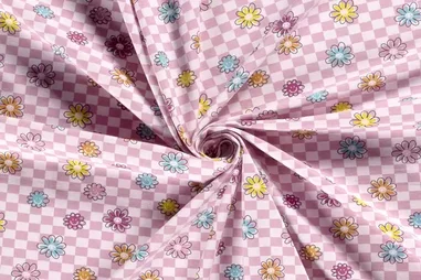 95% Baumwolle, 5% Lycra - Jersey Stoff - bedruckte Blumen - rosa - 19624-012