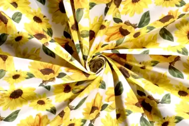 katoenen stoffen bloemen - Baumwolle - Blumen - weiß gelb - 19746-050