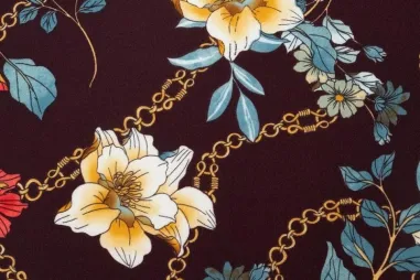 Stoffe - Polyester stof - bubble chiffon bloemen - paars - 16154-800