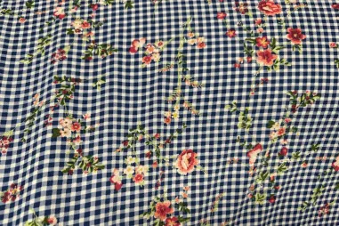 115gr/M² - Polyester stof - bubble chiffon ruit bloemen - blauw - 14941-650