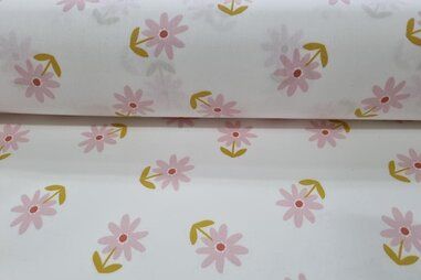 80% katoen, 20% polyester stoffen - Katoen met coating - bloemen - wit - 8794-001