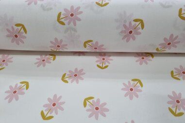 Tafelkleed stoffen - Katoen met coating - bloemen - wit - 8794-001