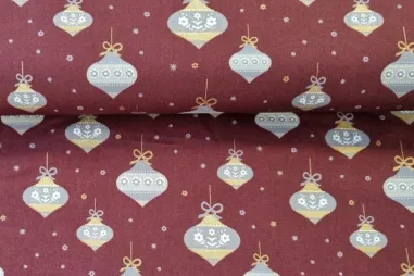 Weihnachtsbaumwollstoffe - Katoen stof - kerstballen - bordeaux - 16712-018