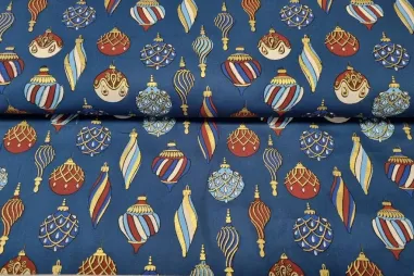 Stoffen kerst motief - Kerst katoen stof - kerstballen - blauw - 18713-008