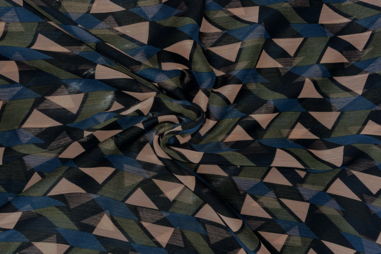 Voile stoffen - Voile stof - Chiffon - abstract - groen petrol zwart roze - B115