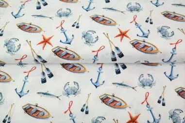 Water stoffen - Baumwolle - Popeline Thema Wasser - weiß - 21118-02