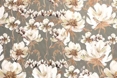 Gordijnstoffen - Polyester stof - interieur en decoratiestof digitaal bloemen - oud groen - 1634-027