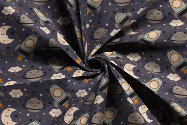 Interieurstoffen - Baumwolle - Interieur- und Dekorationsstoff Leinenlook Space -Indigo - 1647-006