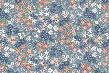By Poppy - Tricot stof - bloemen - blauw - 21/6667-010