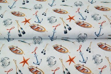 Boten motief - Jersey Stoff - Wasser Thema - hellblau - 21118-09