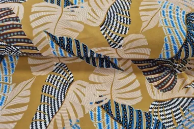 Multi stoffen - Tricot stof - baderen - geel bruin blauwe beige - 16616-090