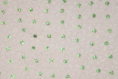 Tule stoffen - Tule stof - bloemen groene stamper - wit - 960554-82