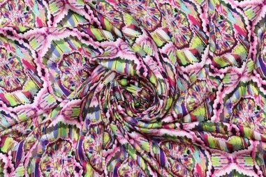 Polytex stoffen - Polyester stof - digitaal abstact - roze multi - 923016-51
