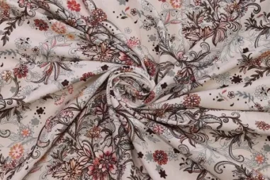 Seide - Zijde stof - digitaal bloemen - lichtbeige - 923901-21