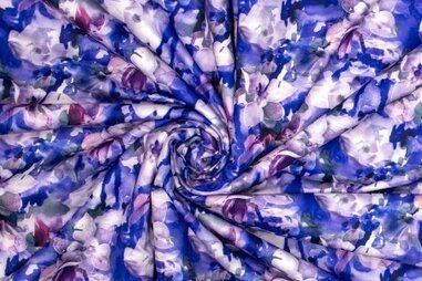 Polytex stoffen - Polyester stof - bloemen - blauw - 923027