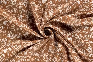 Viscose stoffen - Viscose stof - twill - bloemen - bruin - 20065-057