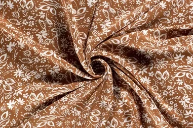 Viskose - Viscose stof - twill - bloemen - bruin - 20065-057