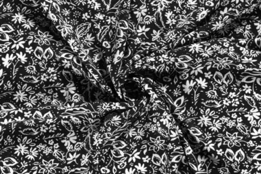 Viscose rekbare stoffen - Viscose stof - twill - bloemen - zwart - 20065-069