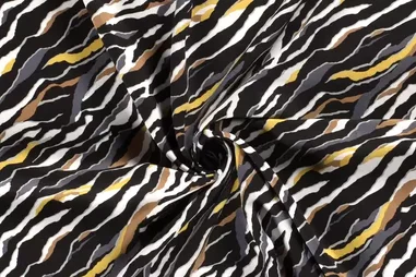 Viskose - Viscose stof - twill - vlekken - zwart/grijs bruin geel - 20068-007