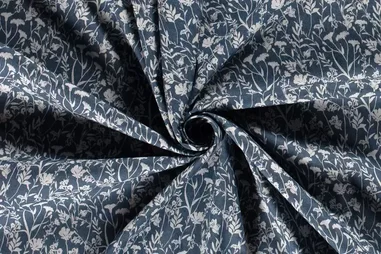 75% katoen, 23% polyester, 2% elastan stoffen - Spijkerstof - stretch - bloemen - blauw - 20004-003