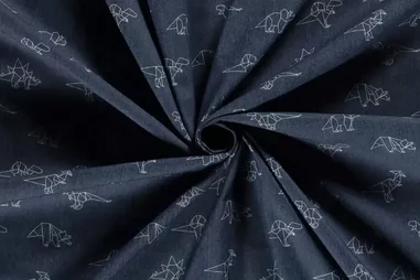 75% katoen, 23% polyester, 2% elastan stoffen - Spijkerstof - stretch - dino - marine - 20014-008