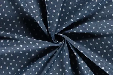 75% katoen, 23% polyester, 2% elastan stoffen - Spijkerstof - stretch - stippen - blauw - 20001-003