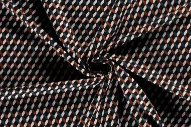 67% polyester, 25% polyamide, 8% elastan stoffen - Tricot stof - jacquard - abstract - indigo 