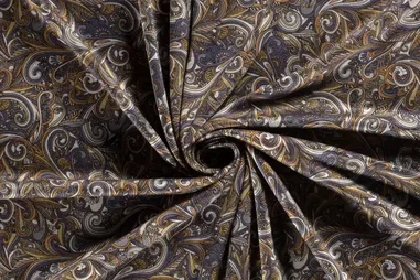 55% polyester, 45% viscose stoffen - Tricot stof - poly viscose - fantasie - marine - 20098-047