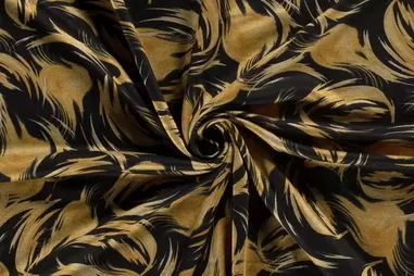 55% polyester, 45% viscose stoffen - Tricot stof - poly viscose - abstract - zwart/oker - 20105-034