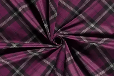 50% polyester, 45% viscose, 5% elastan stoffen - Tricot stof - punta di roma - geruit - fuchsia - 20044-017