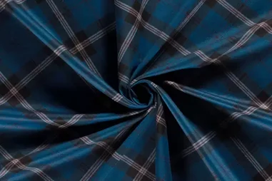 50% polyester, 45% viscose, 5% elastan stoffen - Tricot stof - punta di roma - geruit - petrol - 20044-024