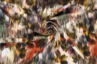 98% viscose, 2% elastan - Viscose stof - flower glitch stretch - multi grijs - 20143-970