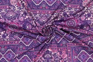 Feestkleding stoffen - Satijn stof - stretch - patchwork - paars - 20118-810