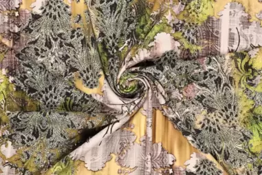 98% viscose, 2% elastan - Viscose stof - stretch - ornamenten - groen - 20140-315