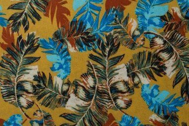 Viscose stoffen - Viscose stof - viscrepe bladeren - geel - 16631-570