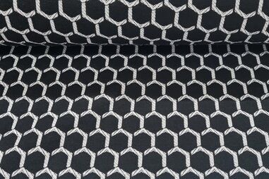 380gr/M² - Polyester stof - jersey quilt - zwart/wit - Q22601-690